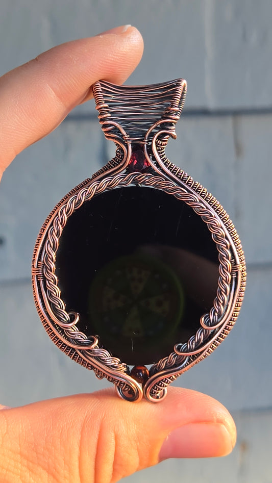 Scrying Mirror Wire-wrapped Pendant