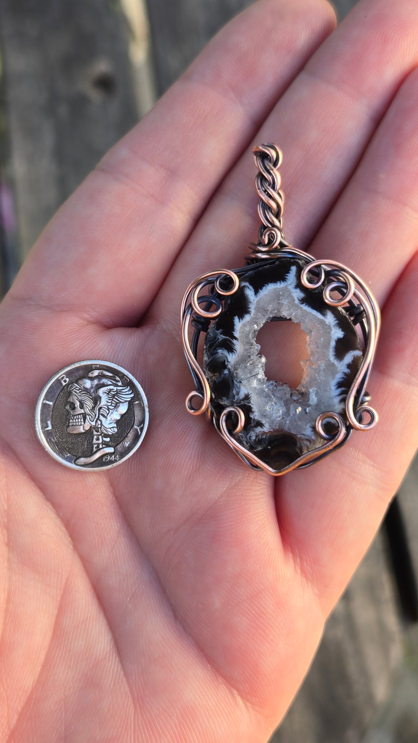 Oco Druzy Agate Wire Wrapped Pendant