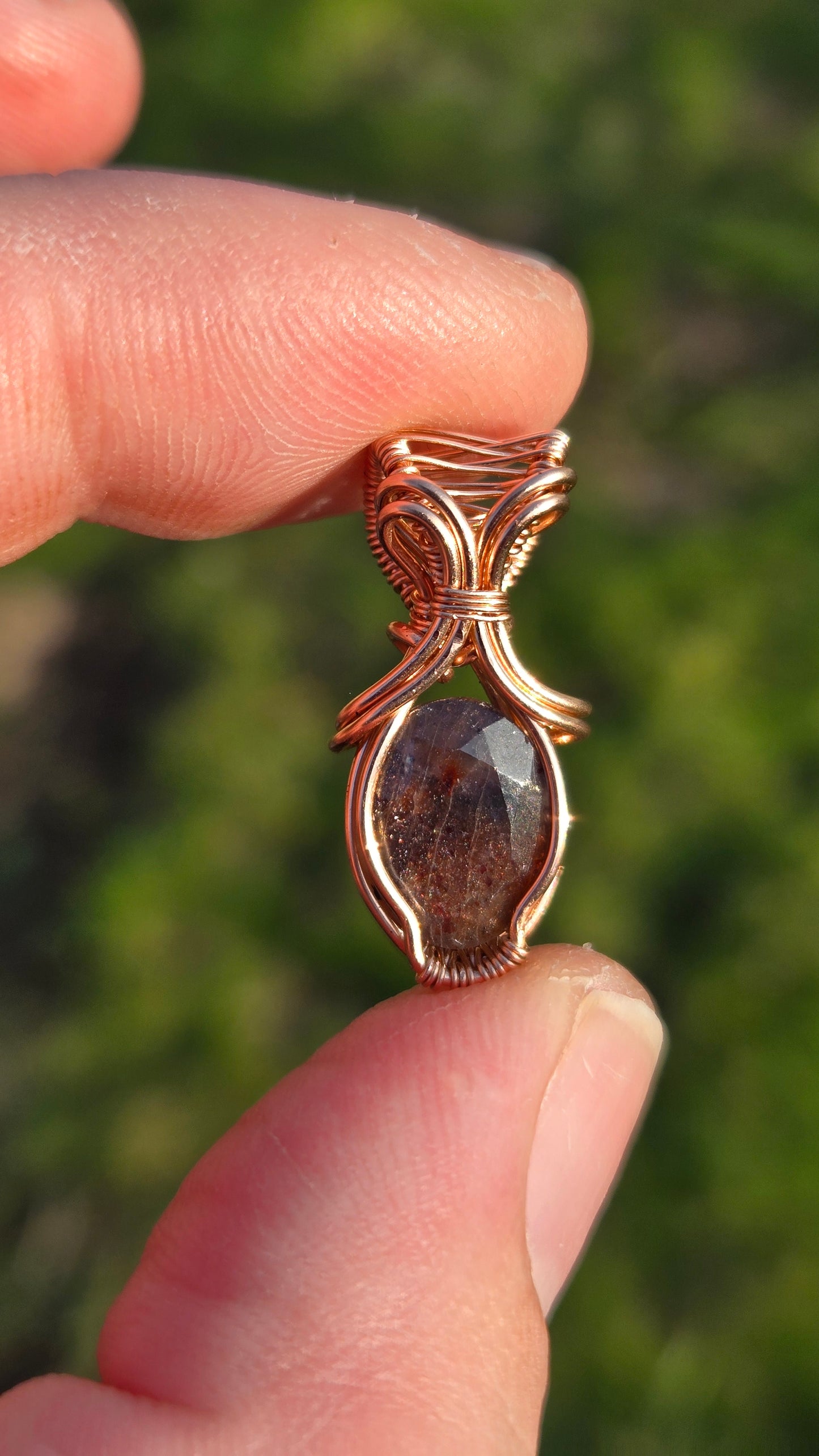 Iolite Sunstone Wire Wrapped Pendant