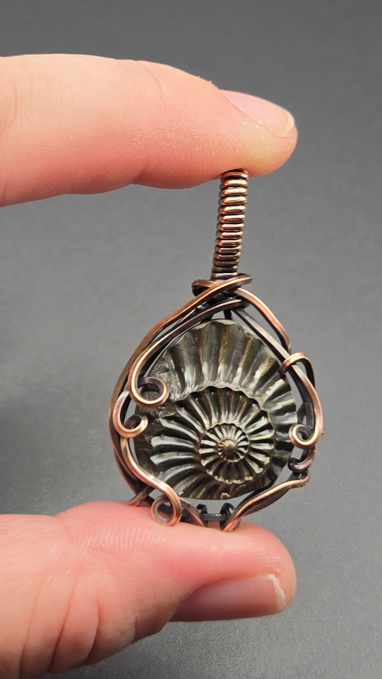 Pyritized Ammonite Wire Wrapped Pendant