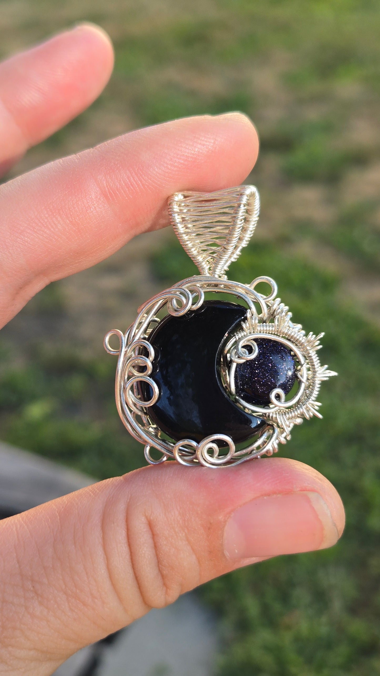Sun and Moon Wire Wrapped Pendant