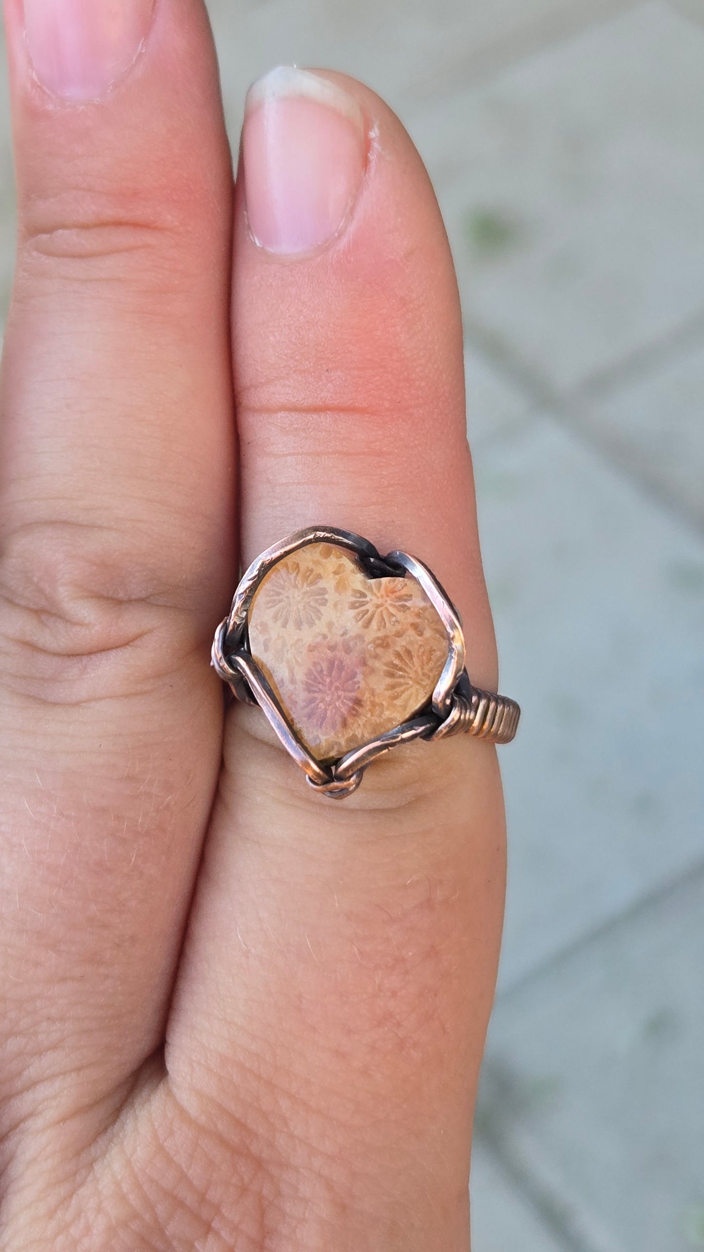 Fossilized Coral Wire Wrapped Ring