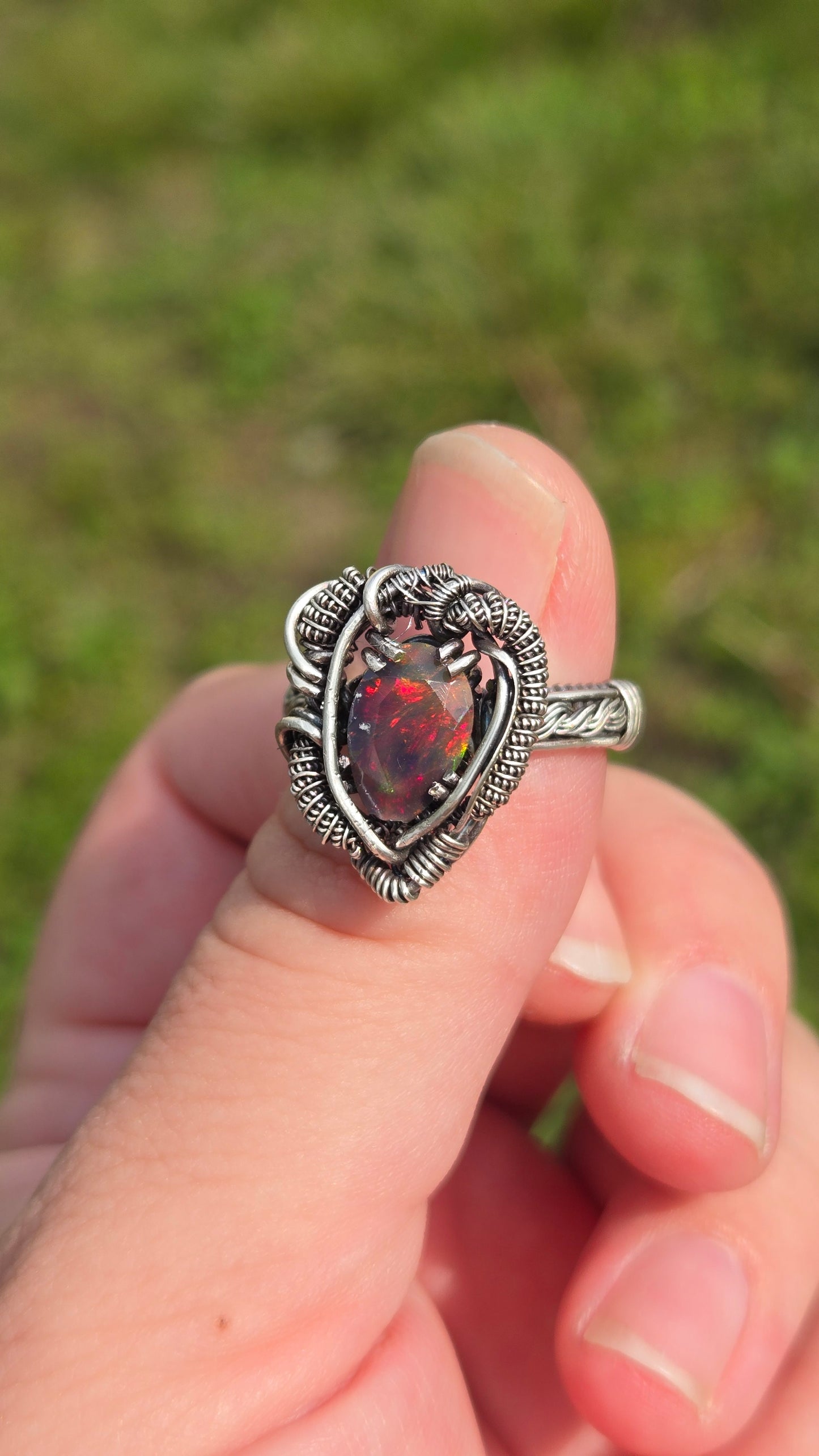 Smoked black opal ring