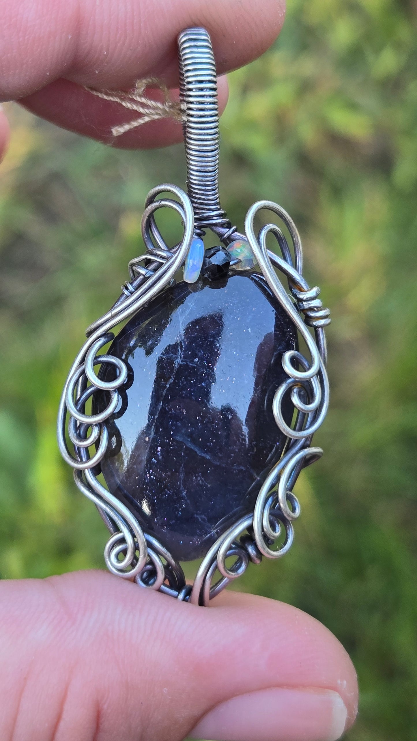 Iolite Sunstone Wire Wrapped Pendant