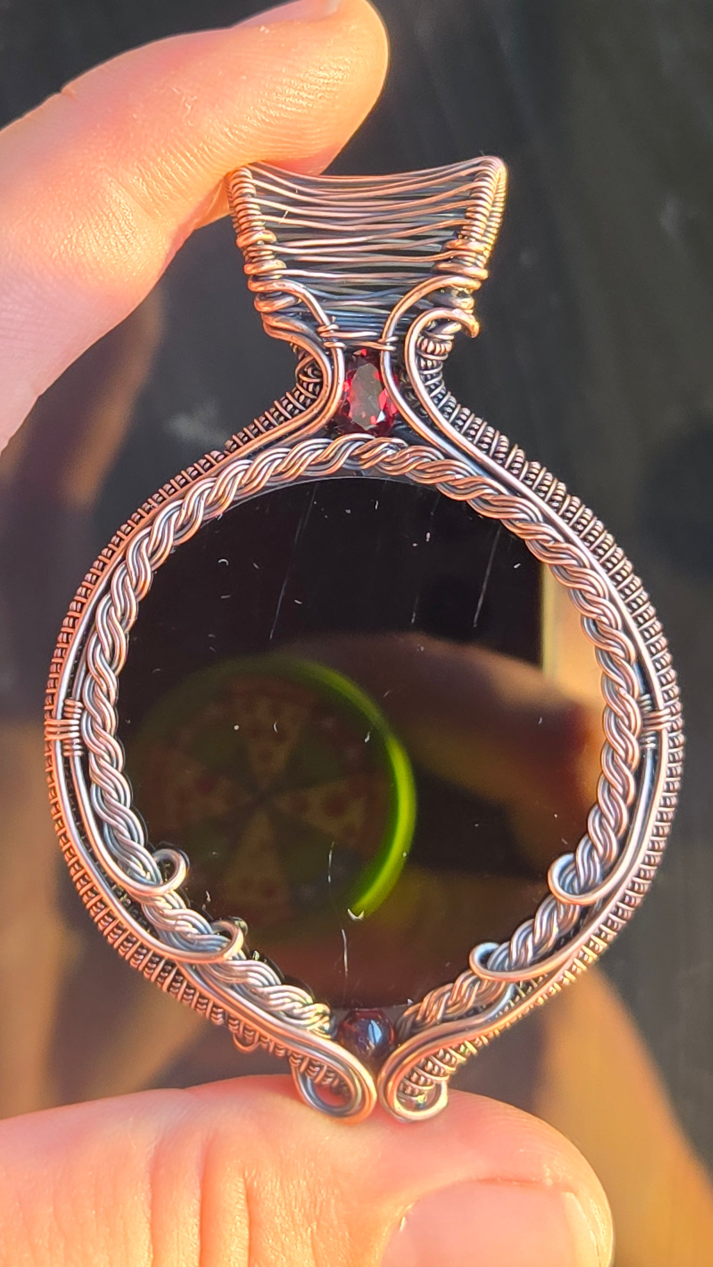 Scrying Mirror Wire-wrapped Pendant