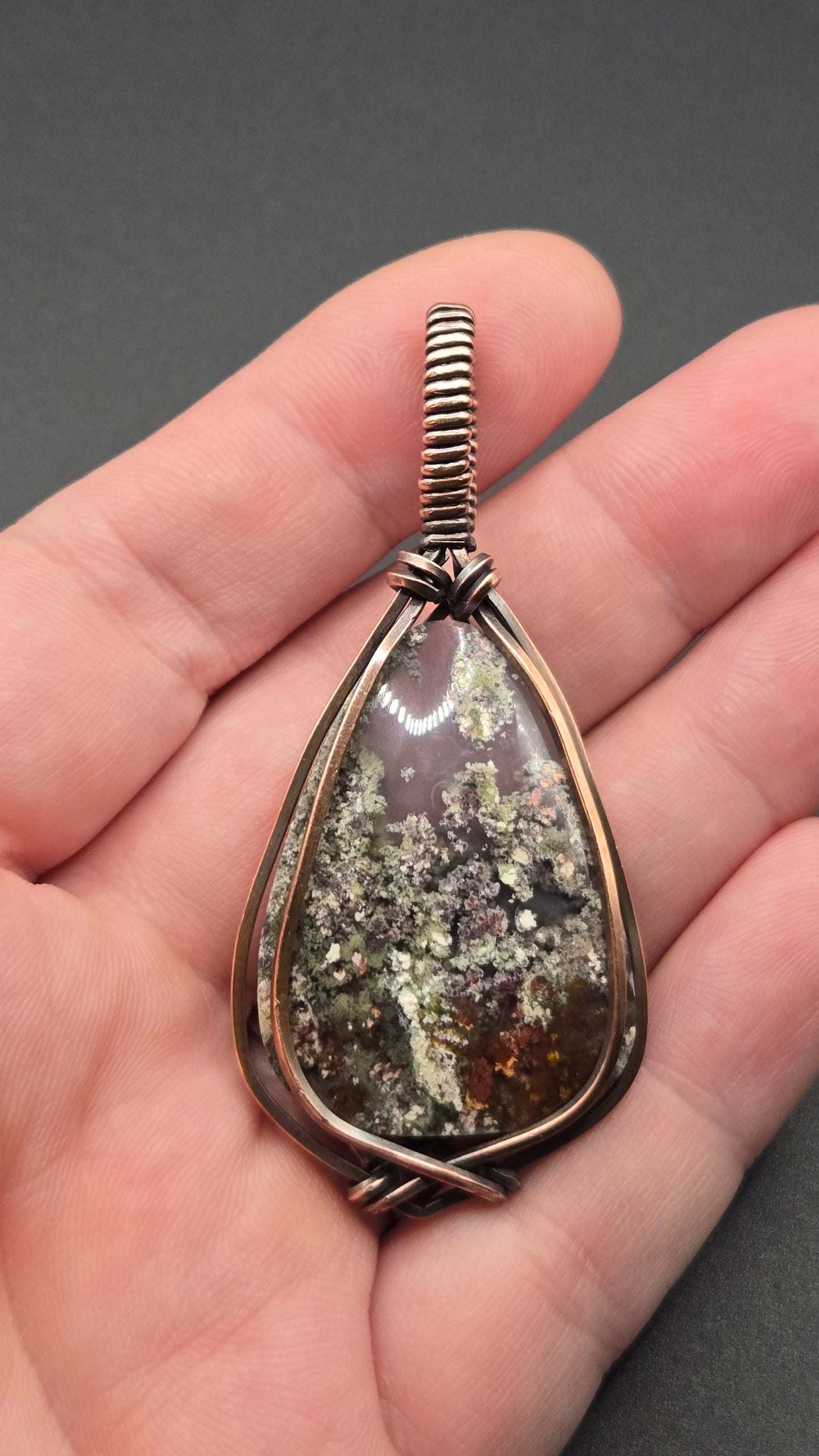 Indonesian Moss Agate Wire Wrapped Pendant