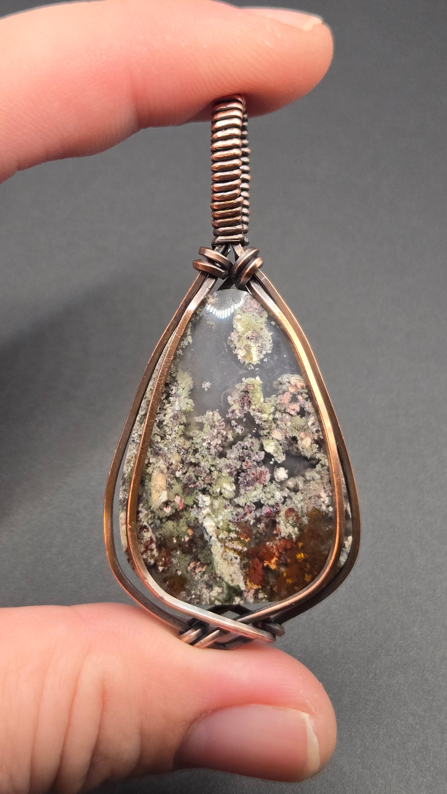 Indonesian Moss Agate Wire Wrapped Pendant