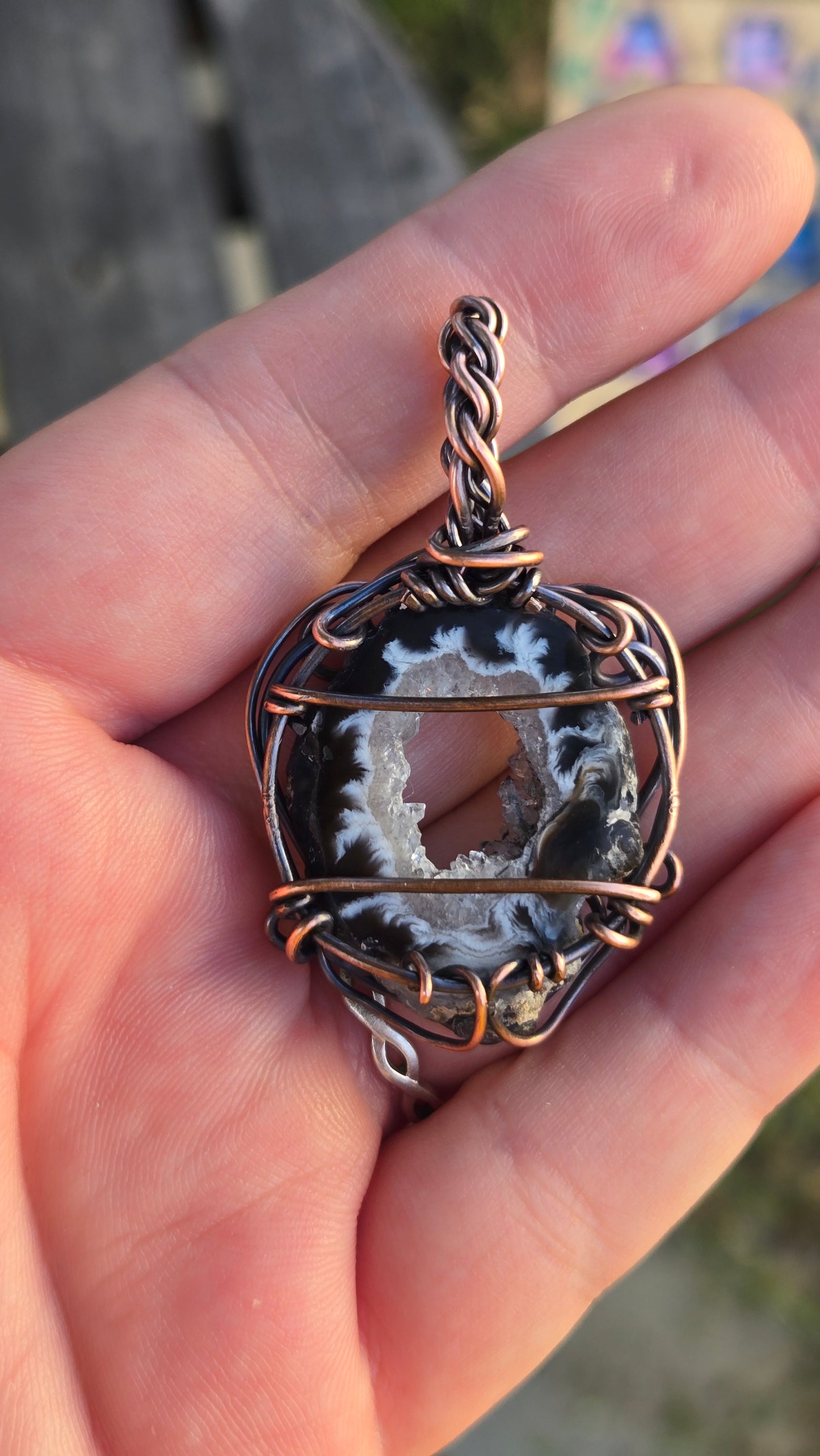 Oco Druzy Agate Wire Wrapped Pendant