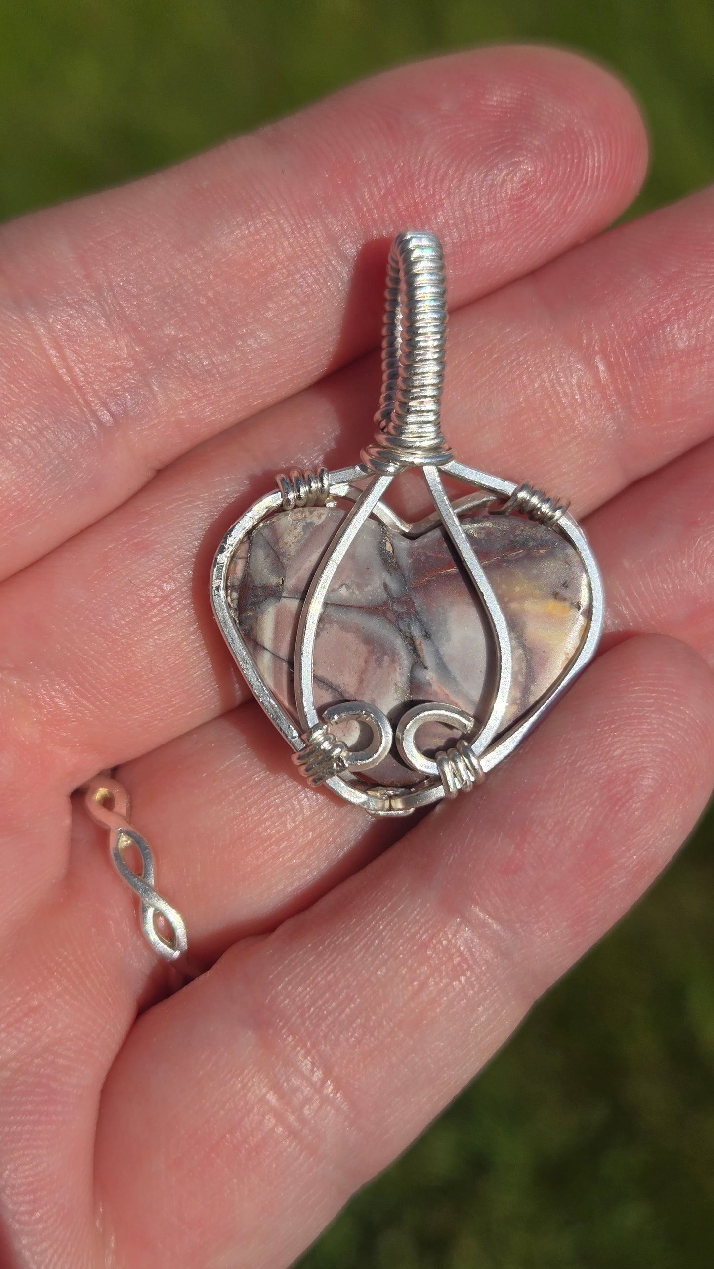 Porcelain Jasper Heart Wire Wrapped Pendant