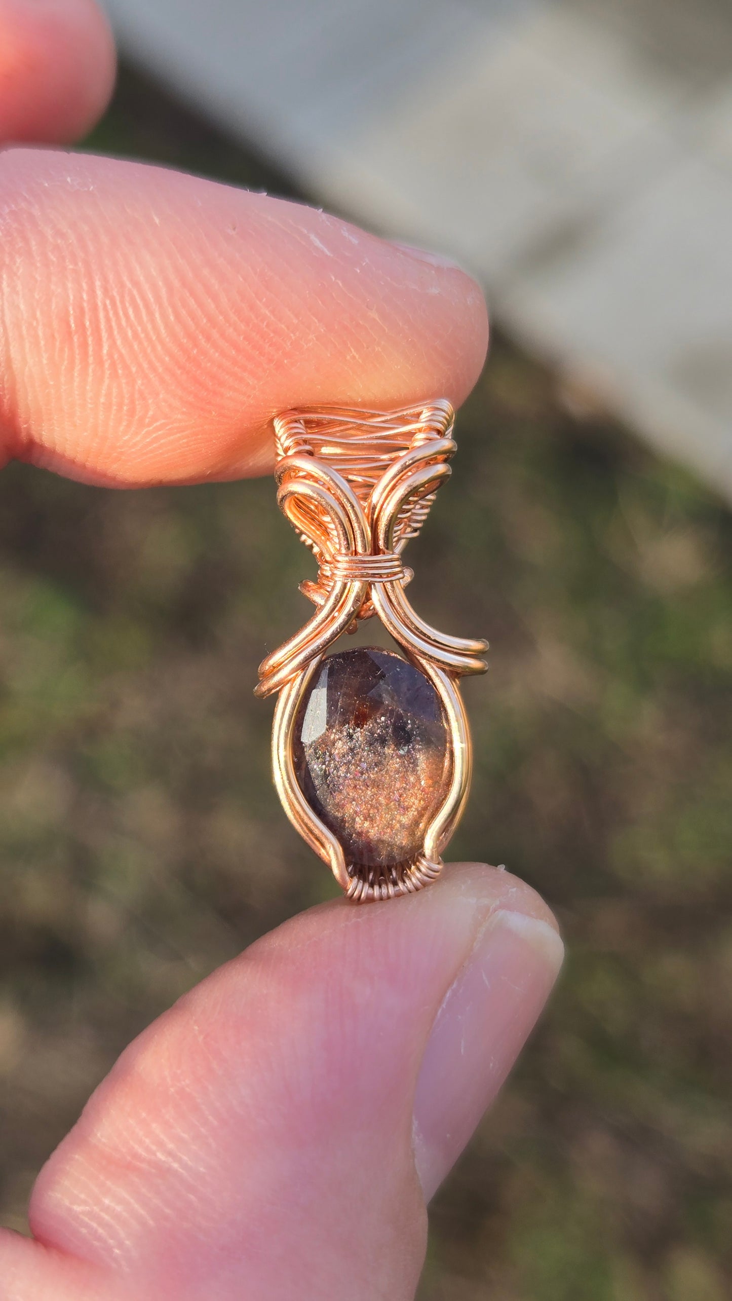 Iolite Sunstone Wire Wrapped Pendant