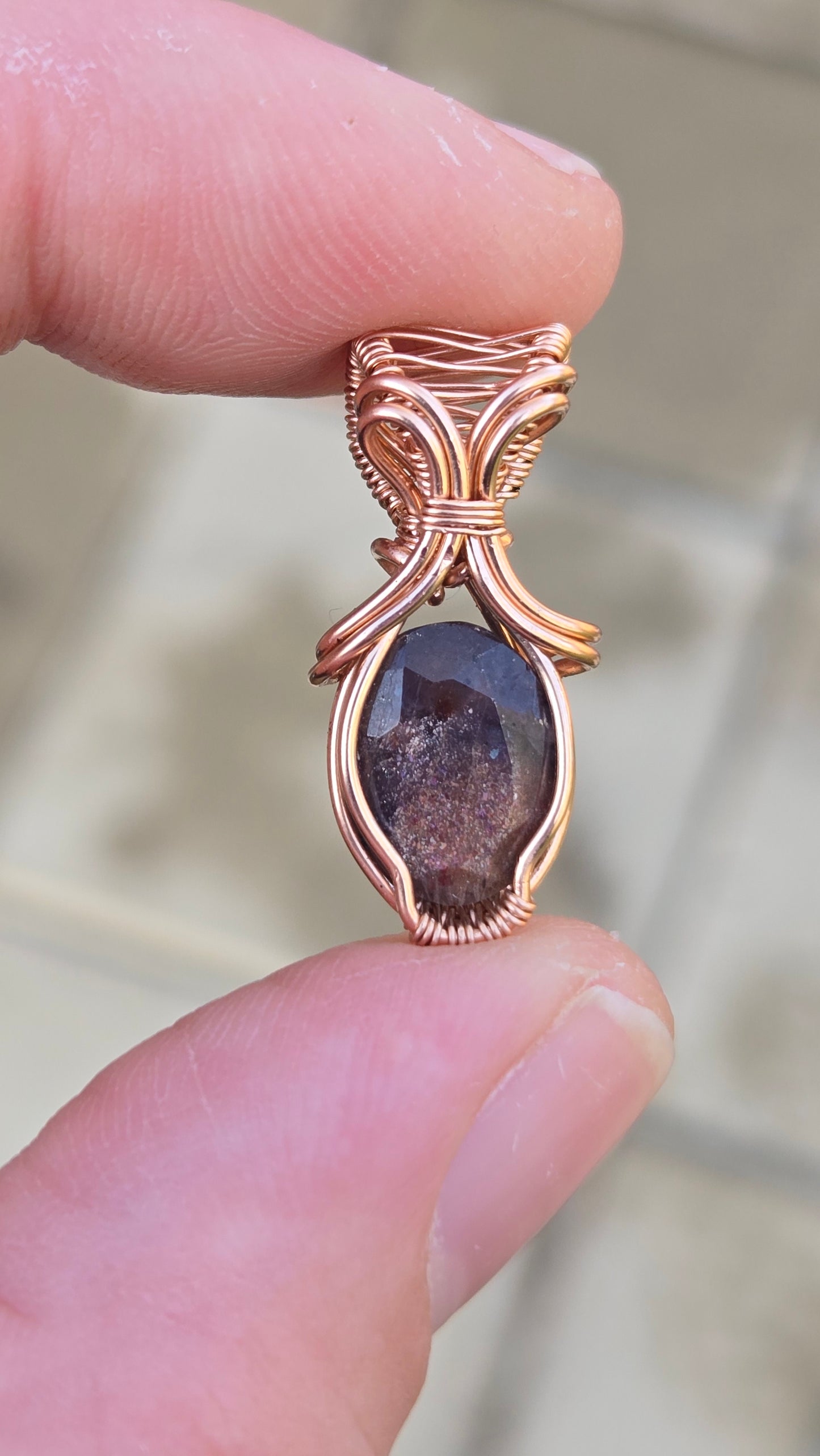 Iolite Sunstone Wire Wrapped Pendant