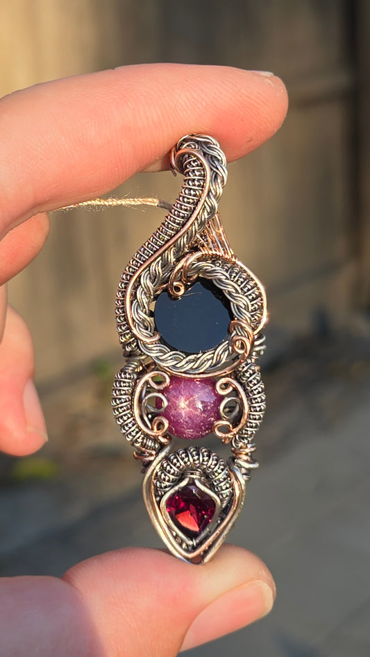Scrying mirror wire-wrapped pendant