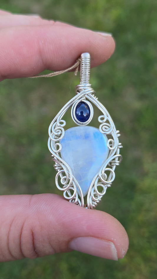 Moonstone and Double Star Sapphire Pendant