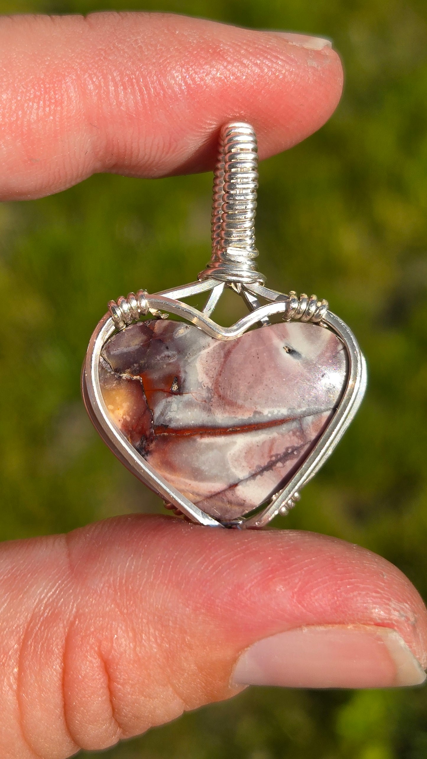 Porcelain Jasper Heart Wire Wrapped Pendant