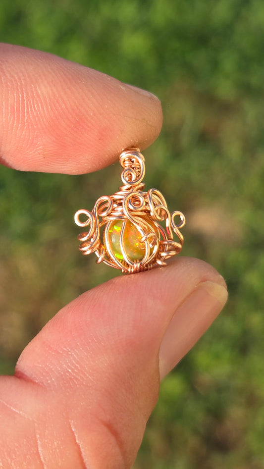 Rose Gold Pumpkin Wire Wrapped Pendant