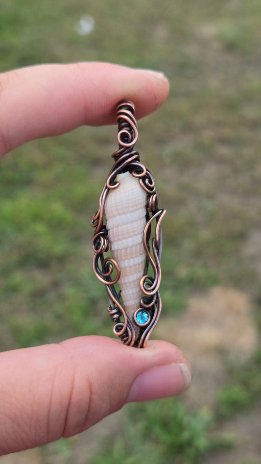 Shell and Apatite Wire Wrapped Pendant