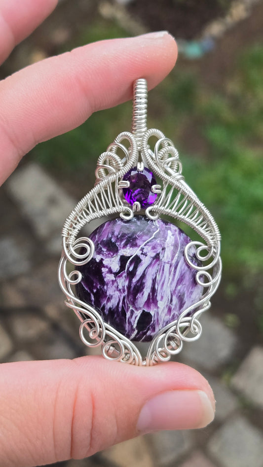 Kammererite Wire Wrapped Pendant