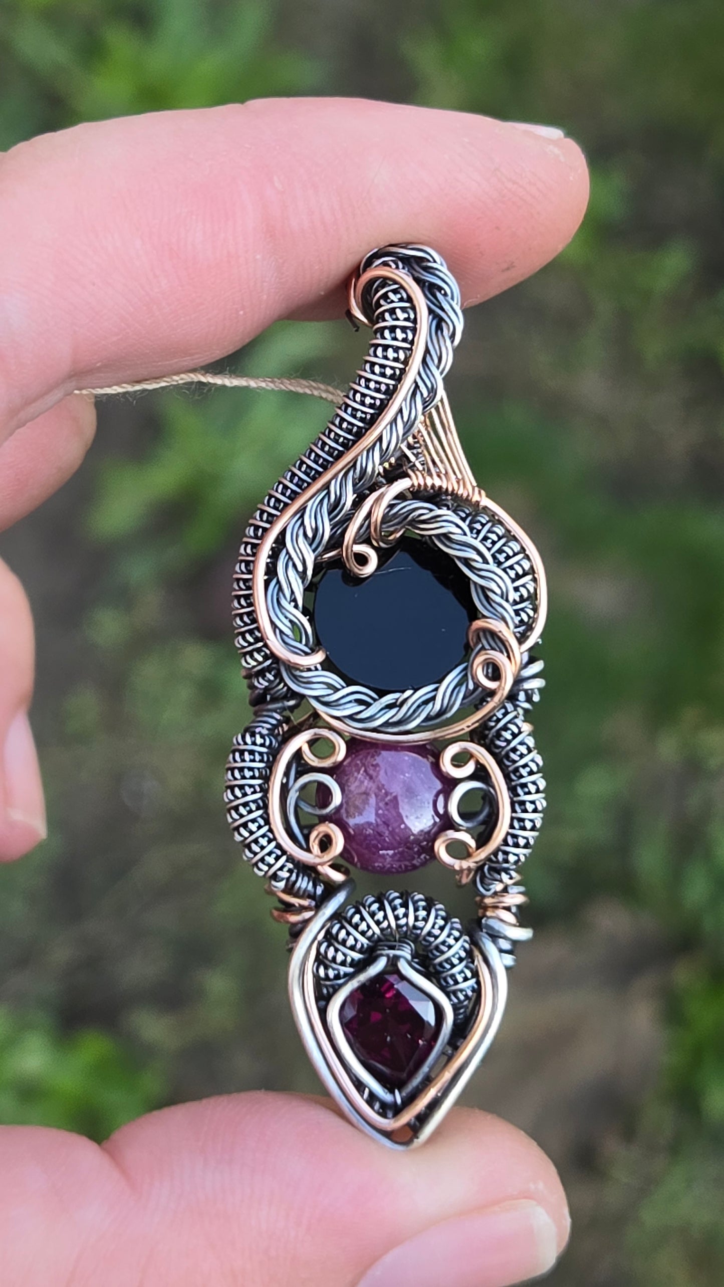 Scrying mirror wire-wrapped pendant