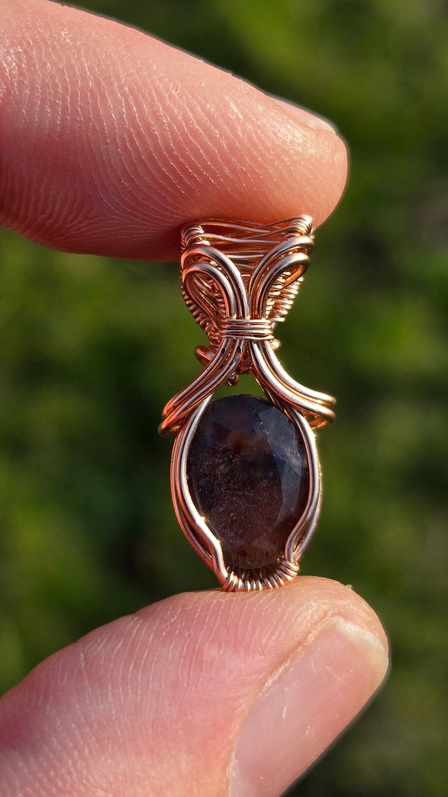 Iolite Sunstone Wire Wrapped Pendant