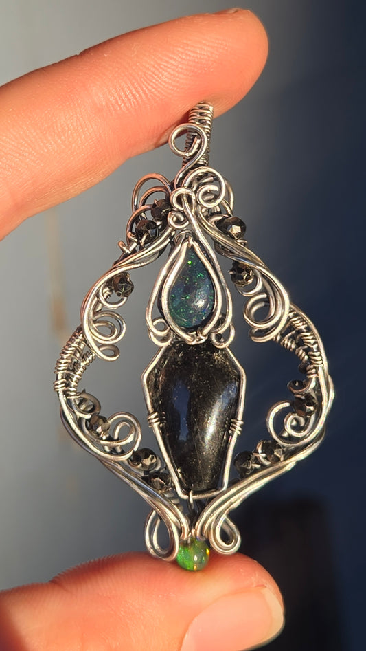 Black Flame Candle Wire Wrapped Pendant