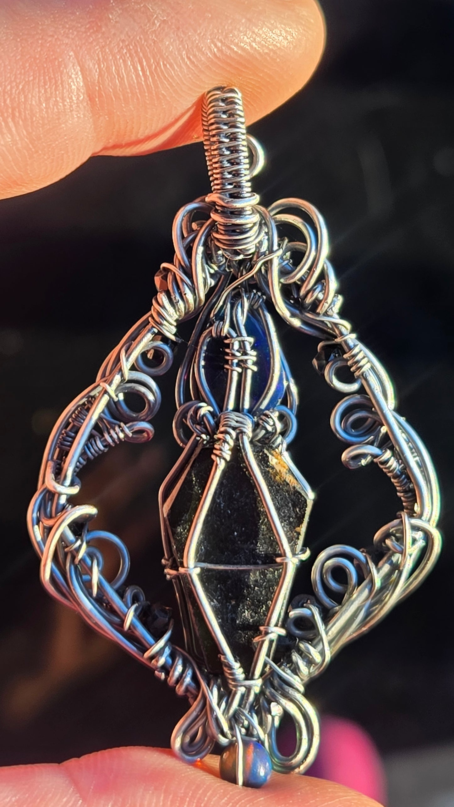 Black Flame Candle Wire Wrapped Pendant