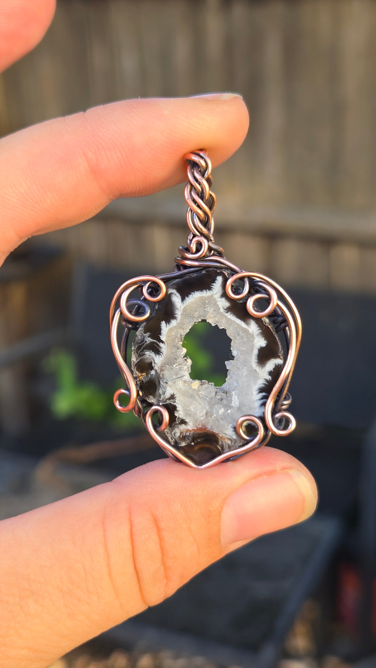 Oco Druzy Agate Wire Wrapped Pendant