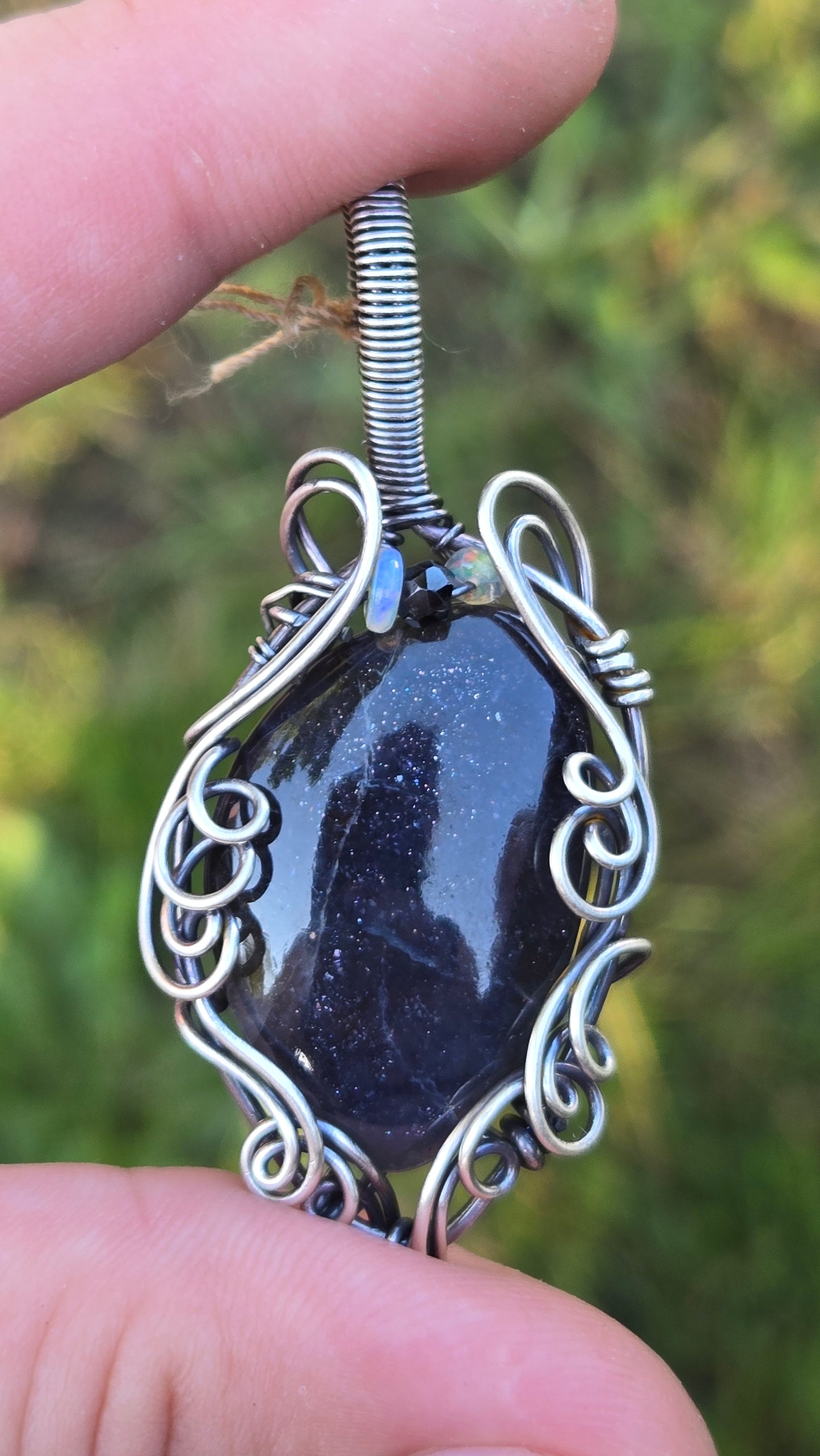 Iolite Sunstone Wire Wrapped Pendant