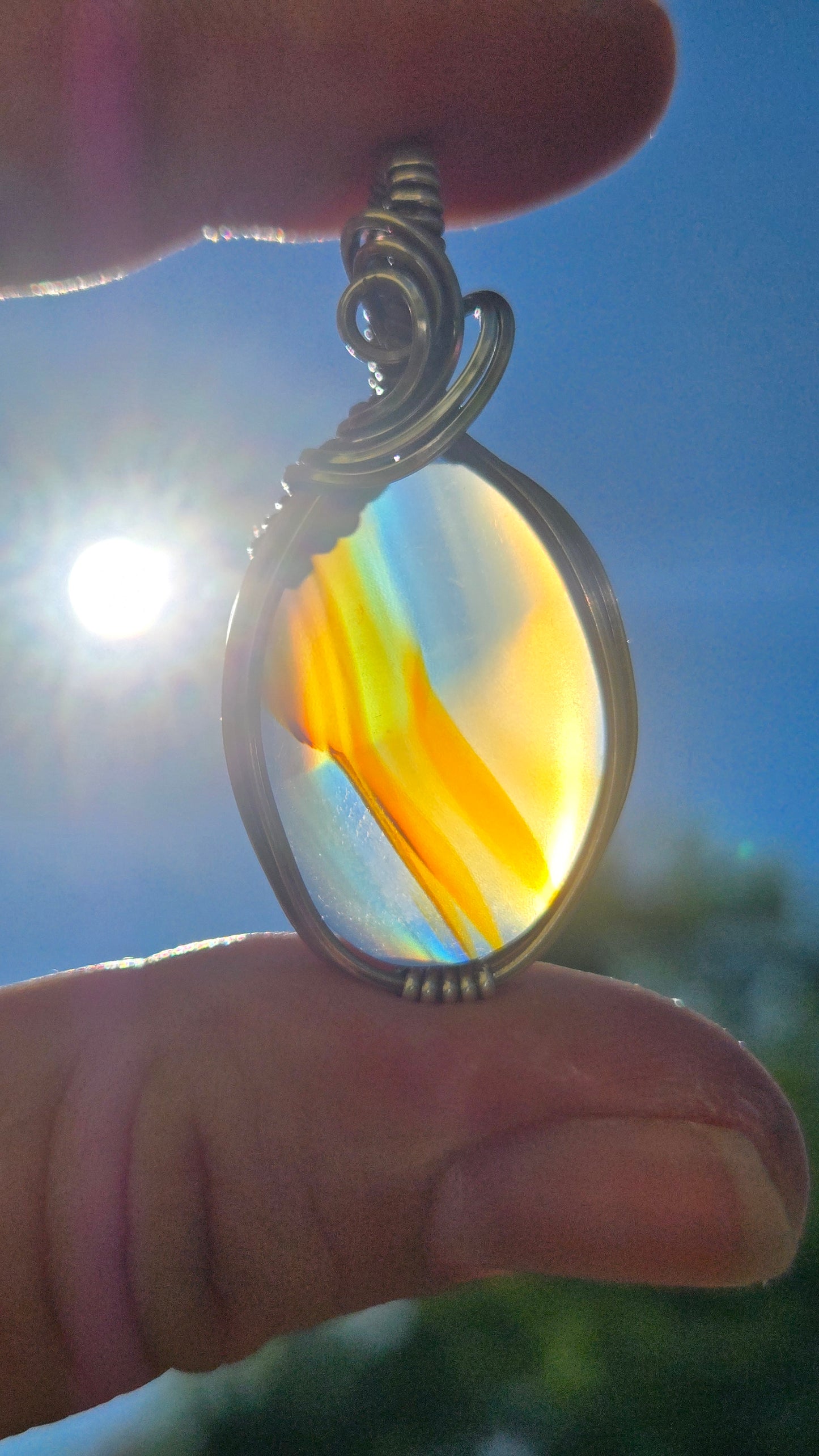 Iris Agate Wire Wrapped Pendant