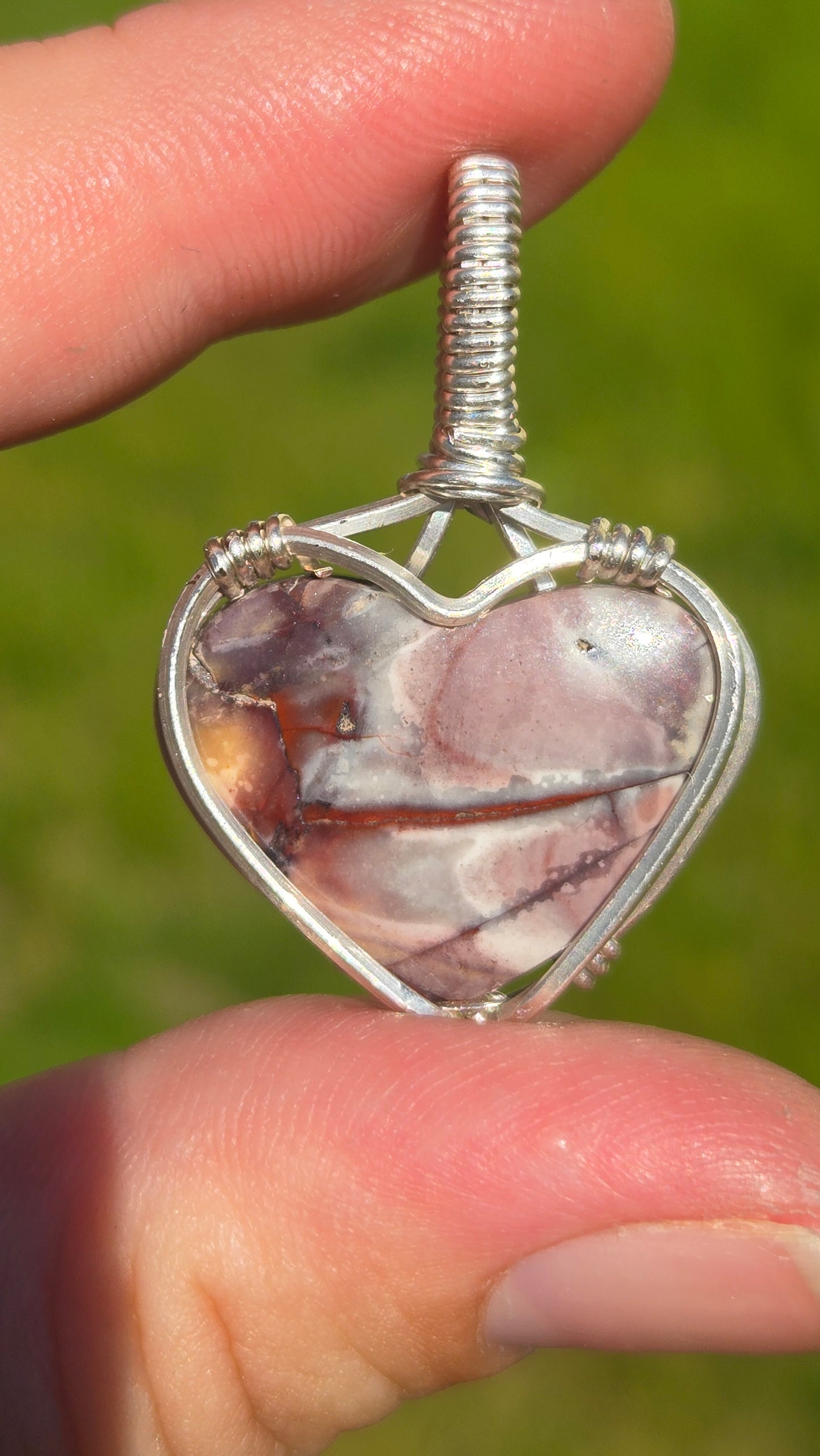 Porcelain Jasper Heart Wire Wrapped Pendant
