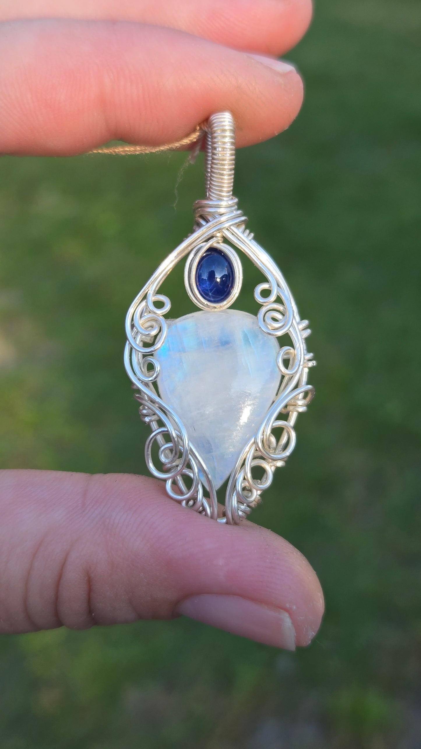 Moonstone and Double Star Sapphire Pendant