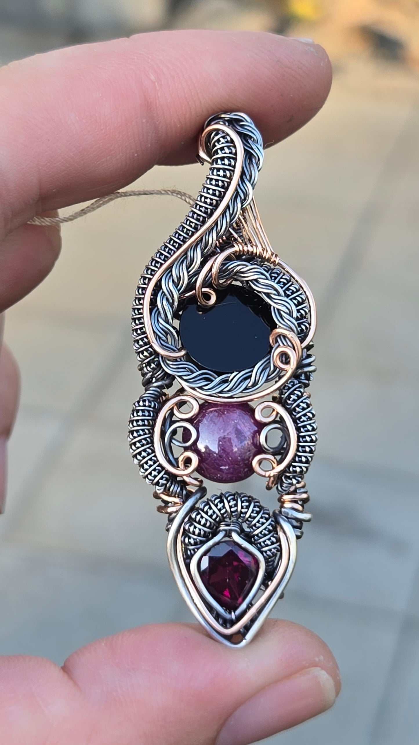 Scrying mirror wire-wrapped pendant