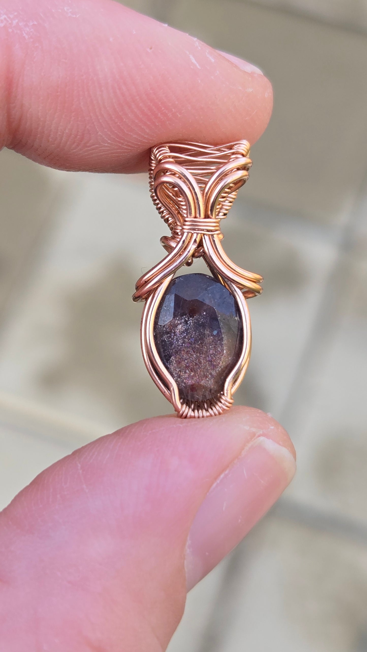 Iolite Sunstone Wire Wrapped Pendant