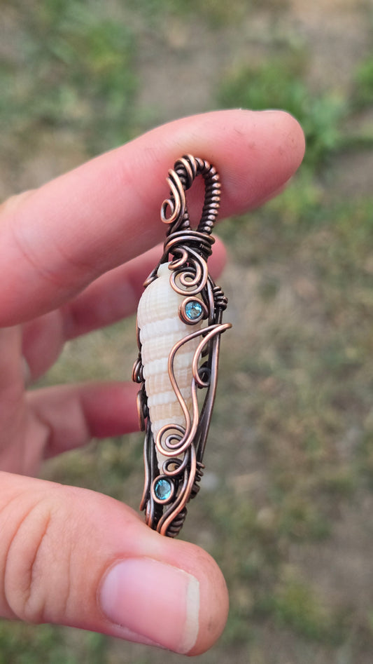Shell and Apatite Wire Wrapped Pendant