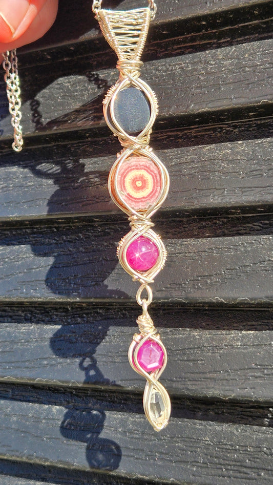 Mini scrying mirror wire-wrapped pendant