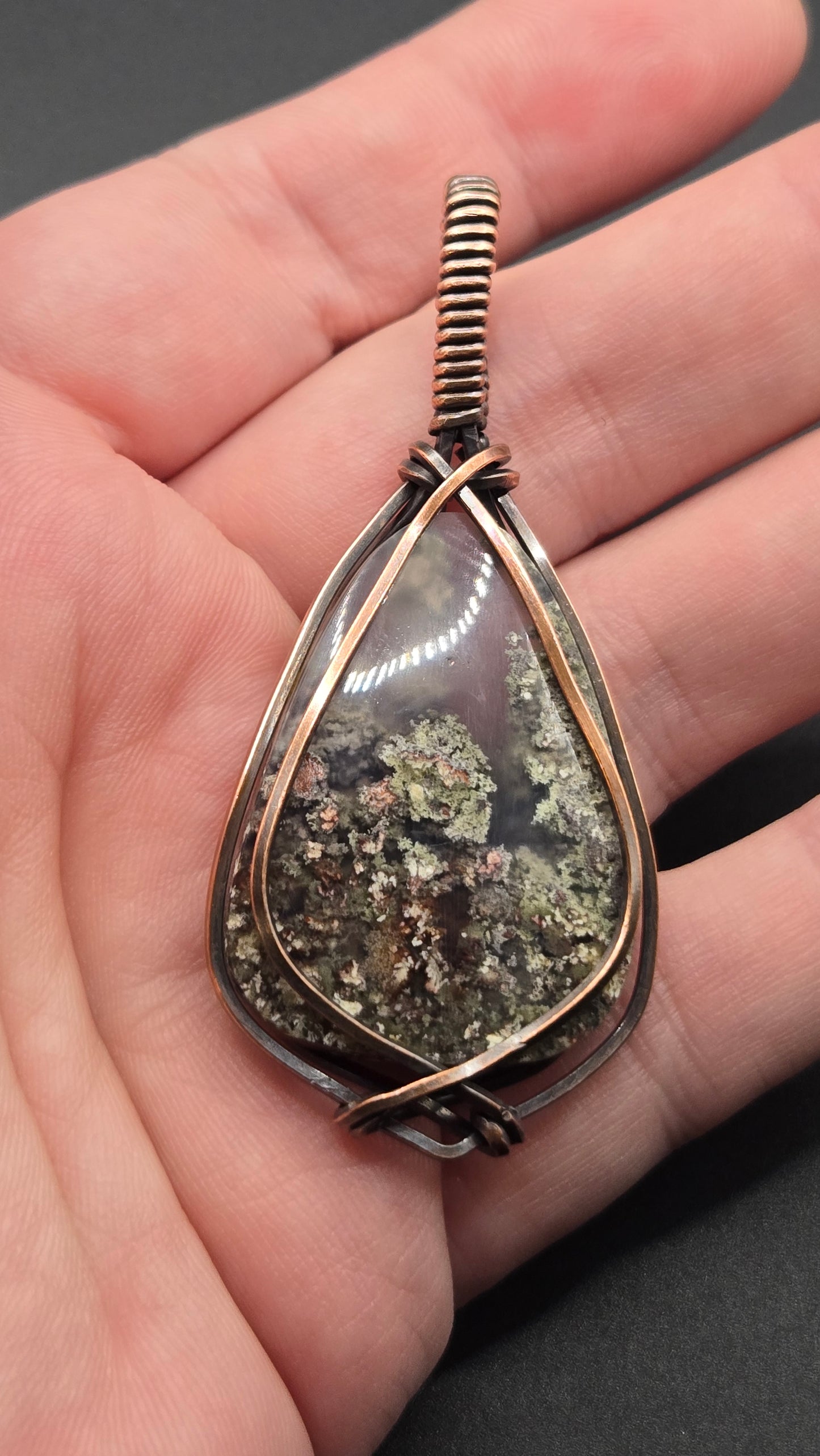 Indonesian Moss Agate Wire Wrapped Pendant