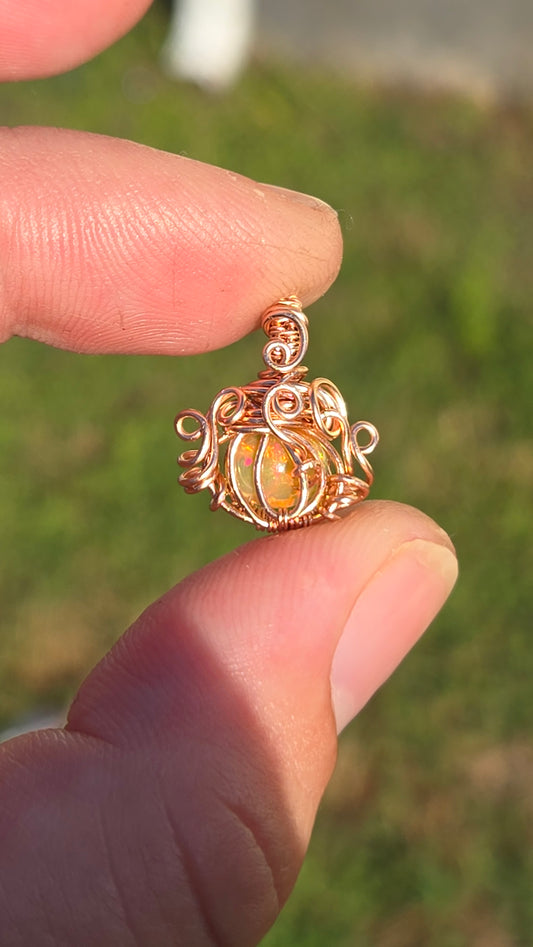Rose Gold Pumpkin Wire Wrapped Pendant