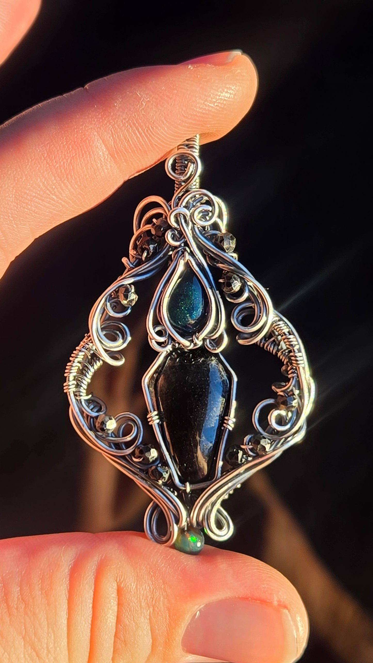 Black Flame Candle Wire Wrapped Pendant