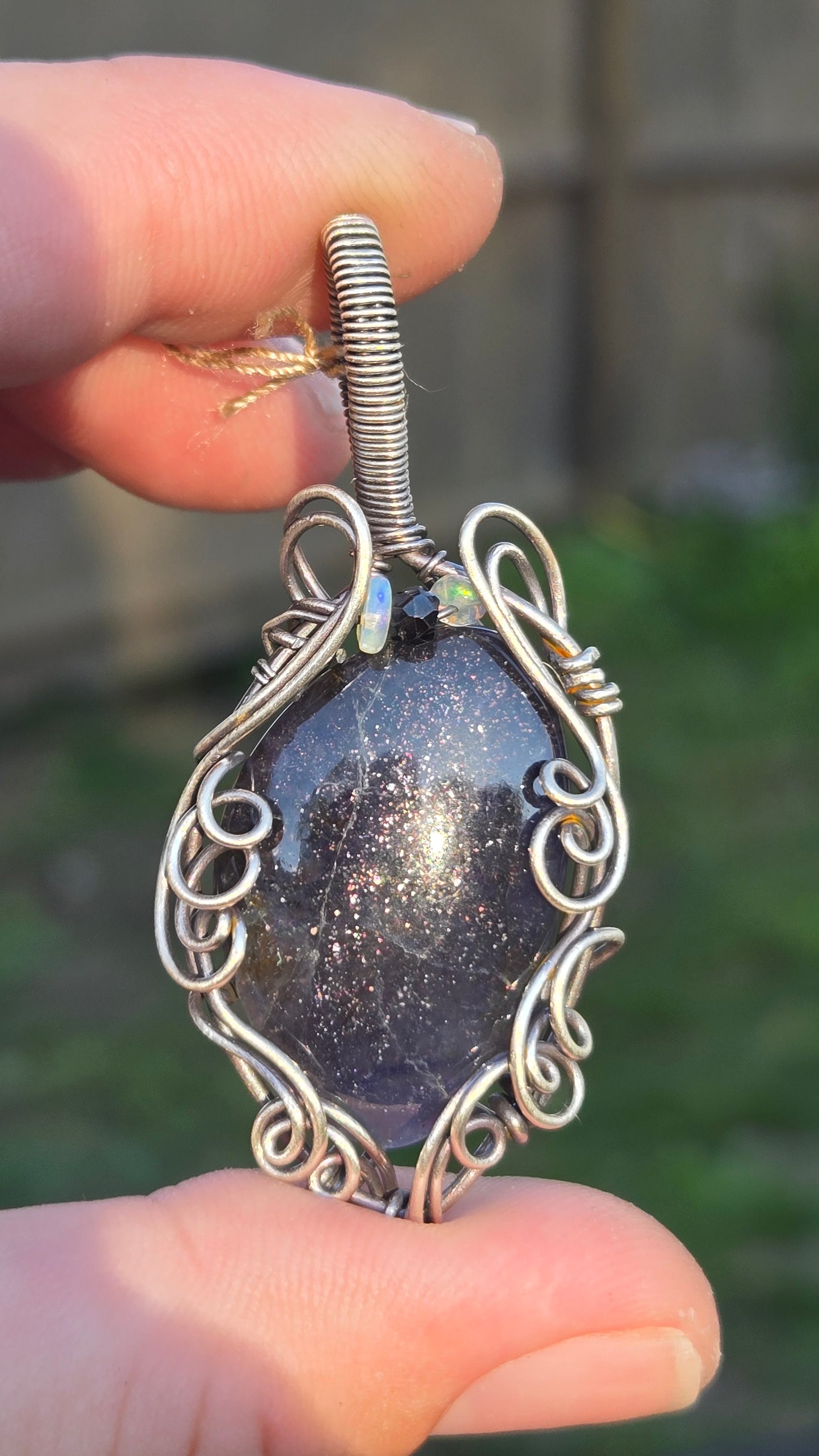 Iolite Sunstone Wire Wrapped Pendant