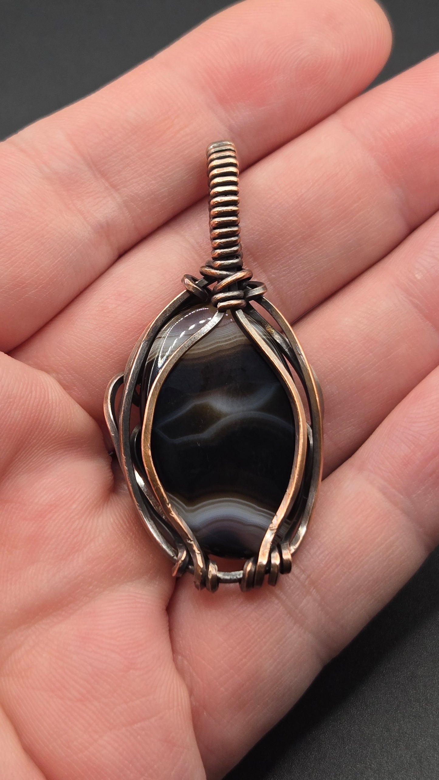 Banded Agate Wire Wrapped Pendant
