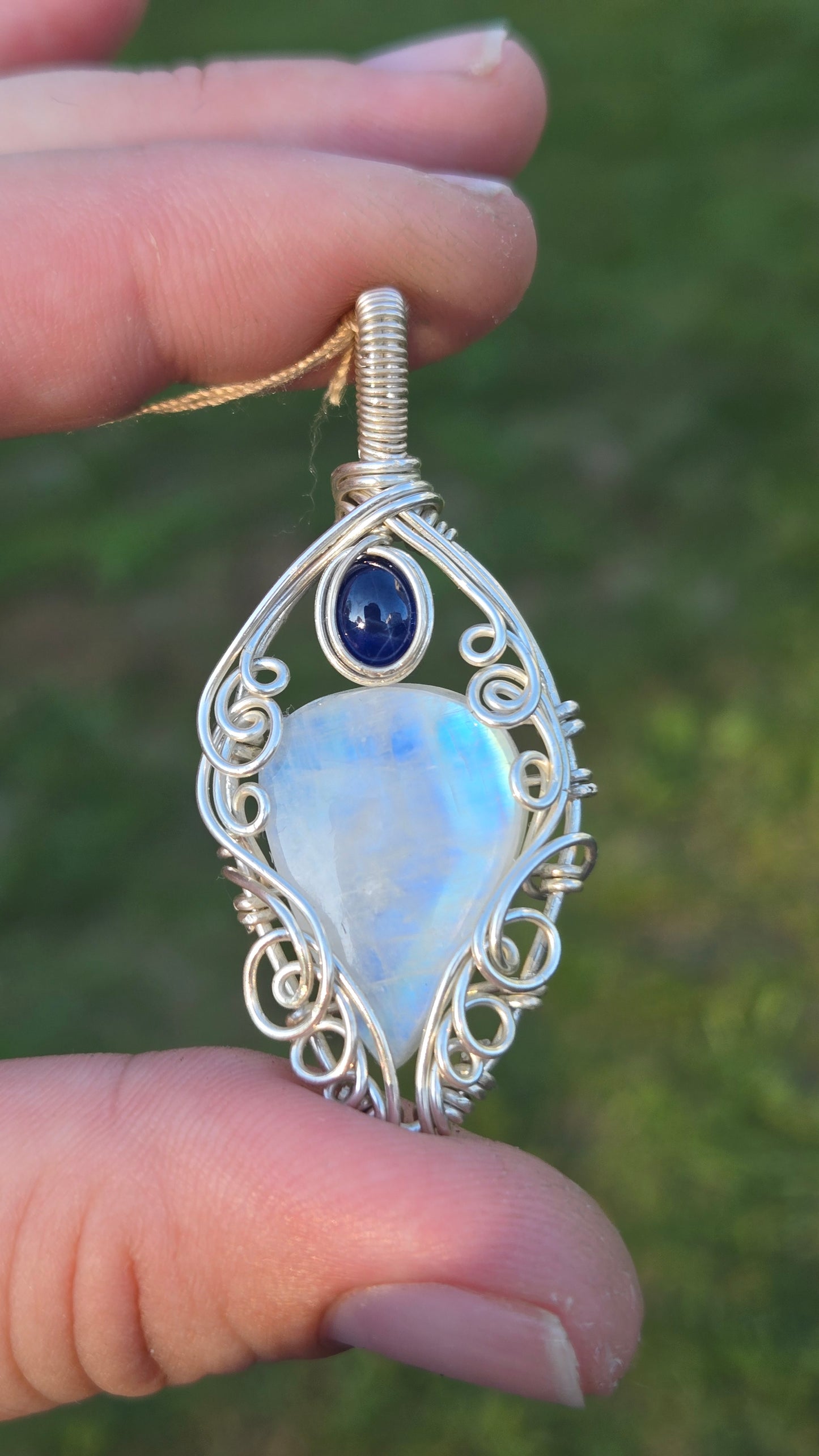 Moonstone and Double Star Sapphire Pendant