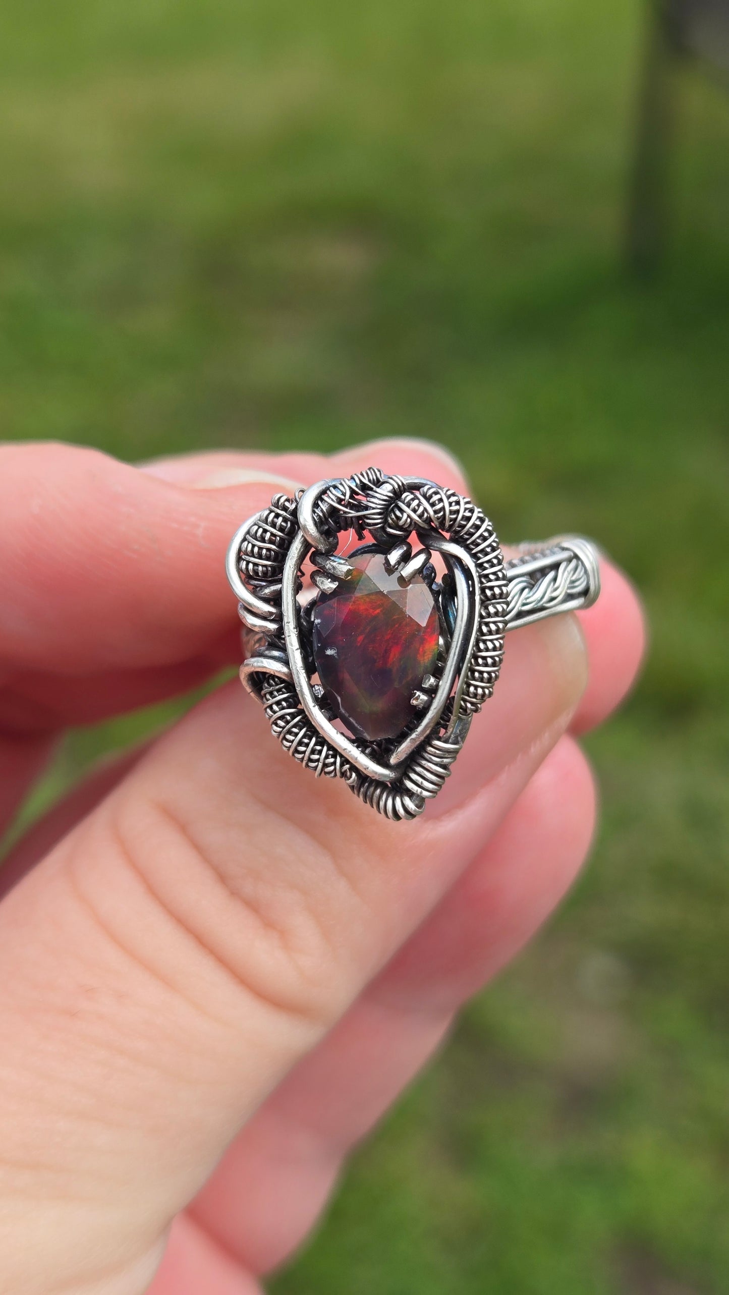 Smoked black opal ring