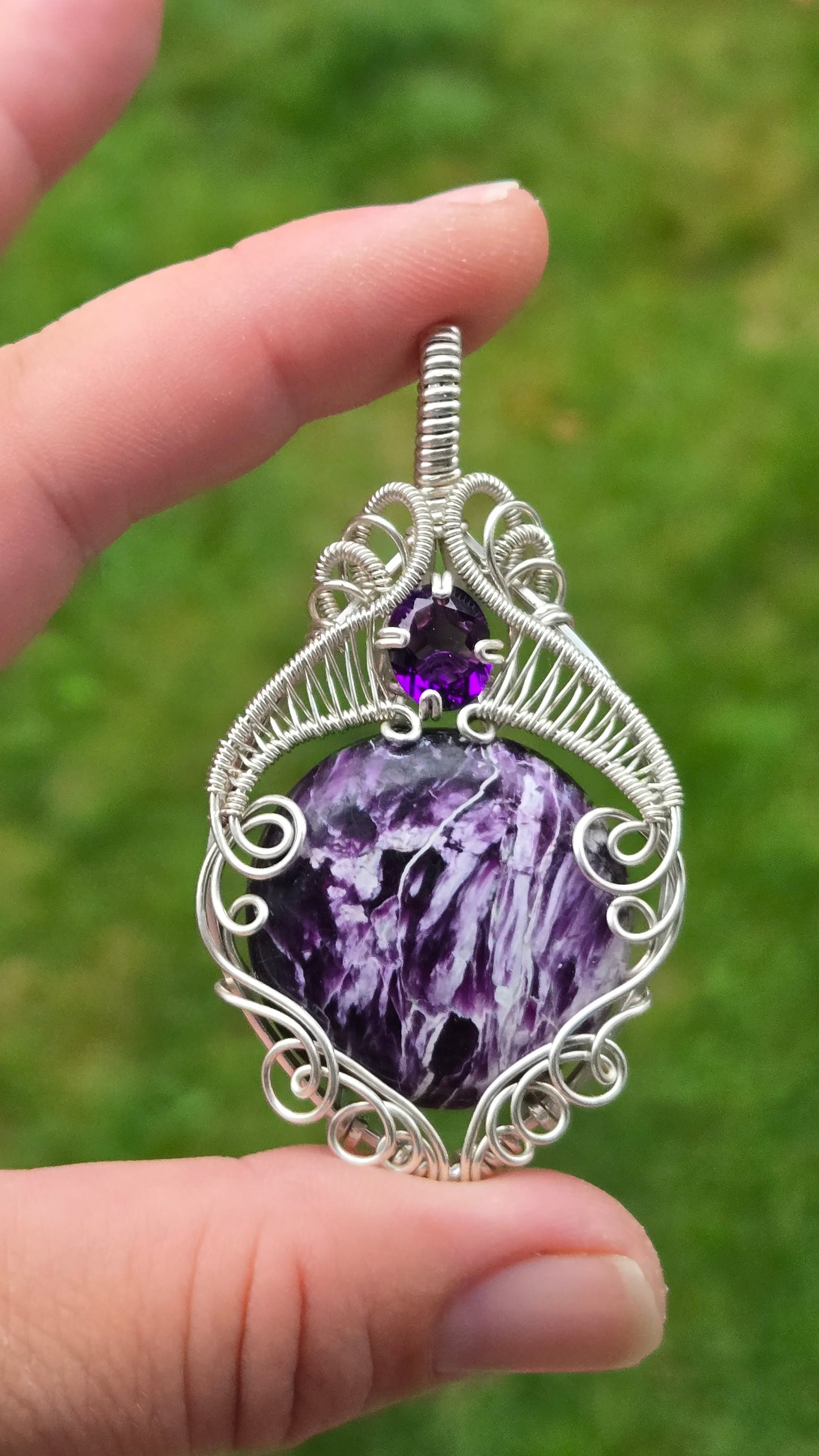 Kammererite Wire Wrapped Pendant