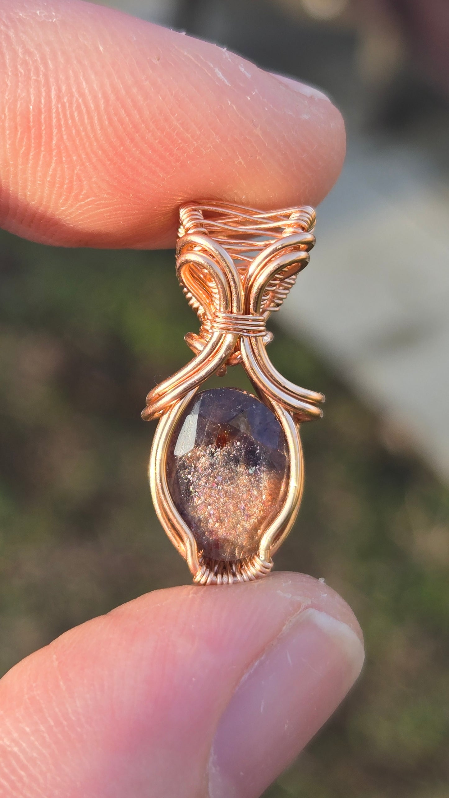 Iolite Sunstone Wire Wrapped Pendant