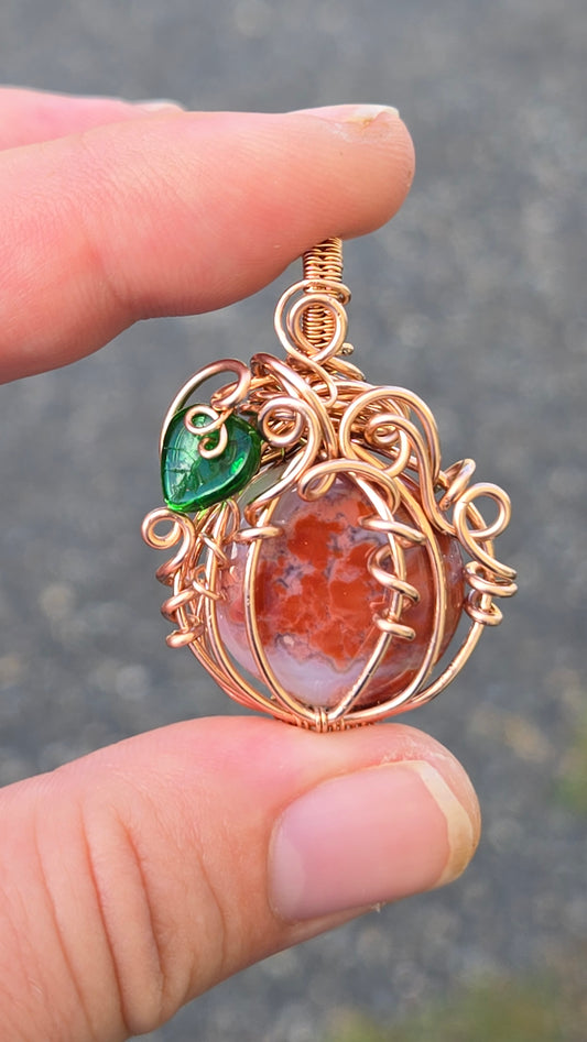 Rose Gold Pumpkin Wire Wrapped Pendant