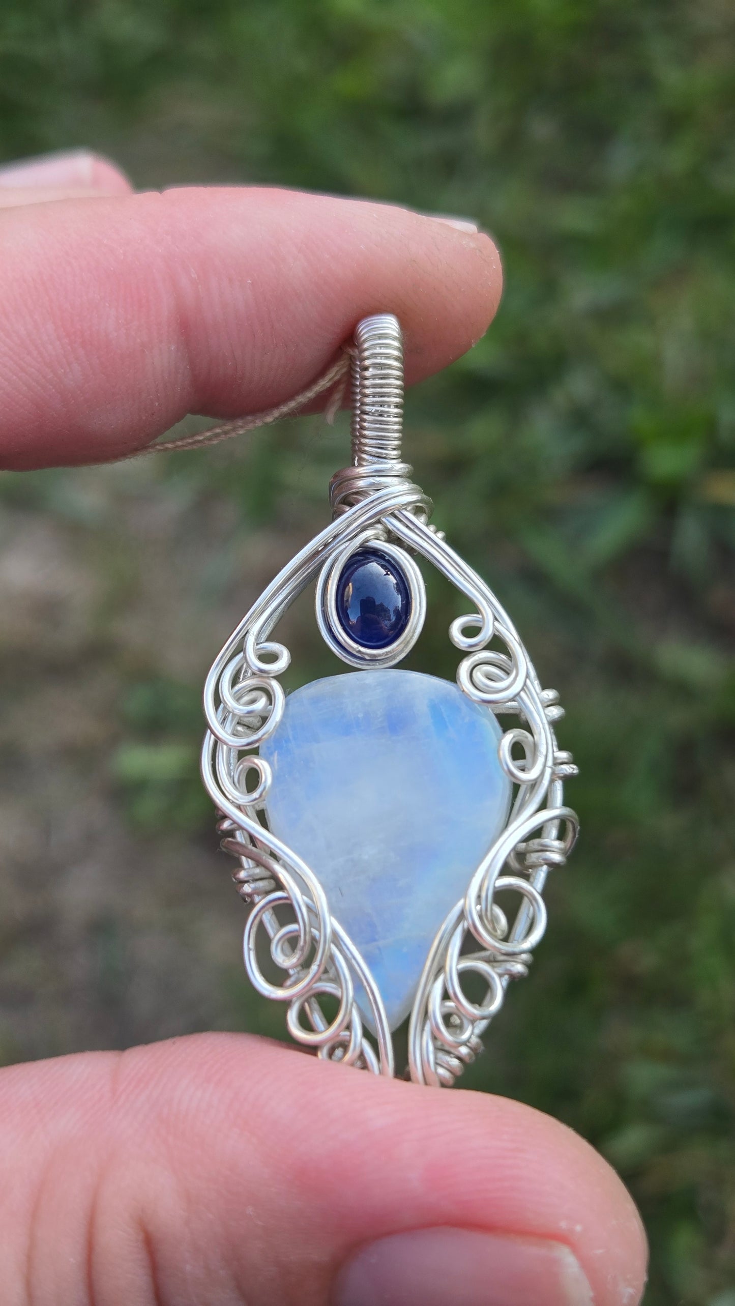 Moonstone and Double Star Sapphire Pendant