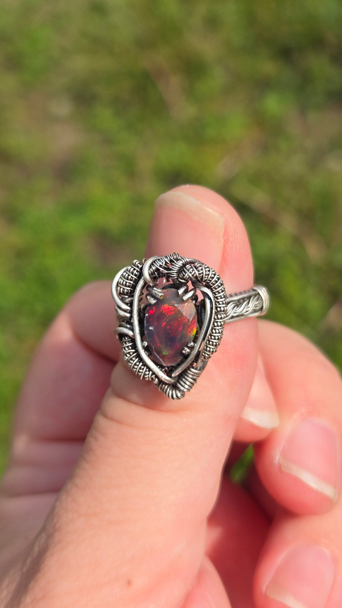 Smoked black opal ring