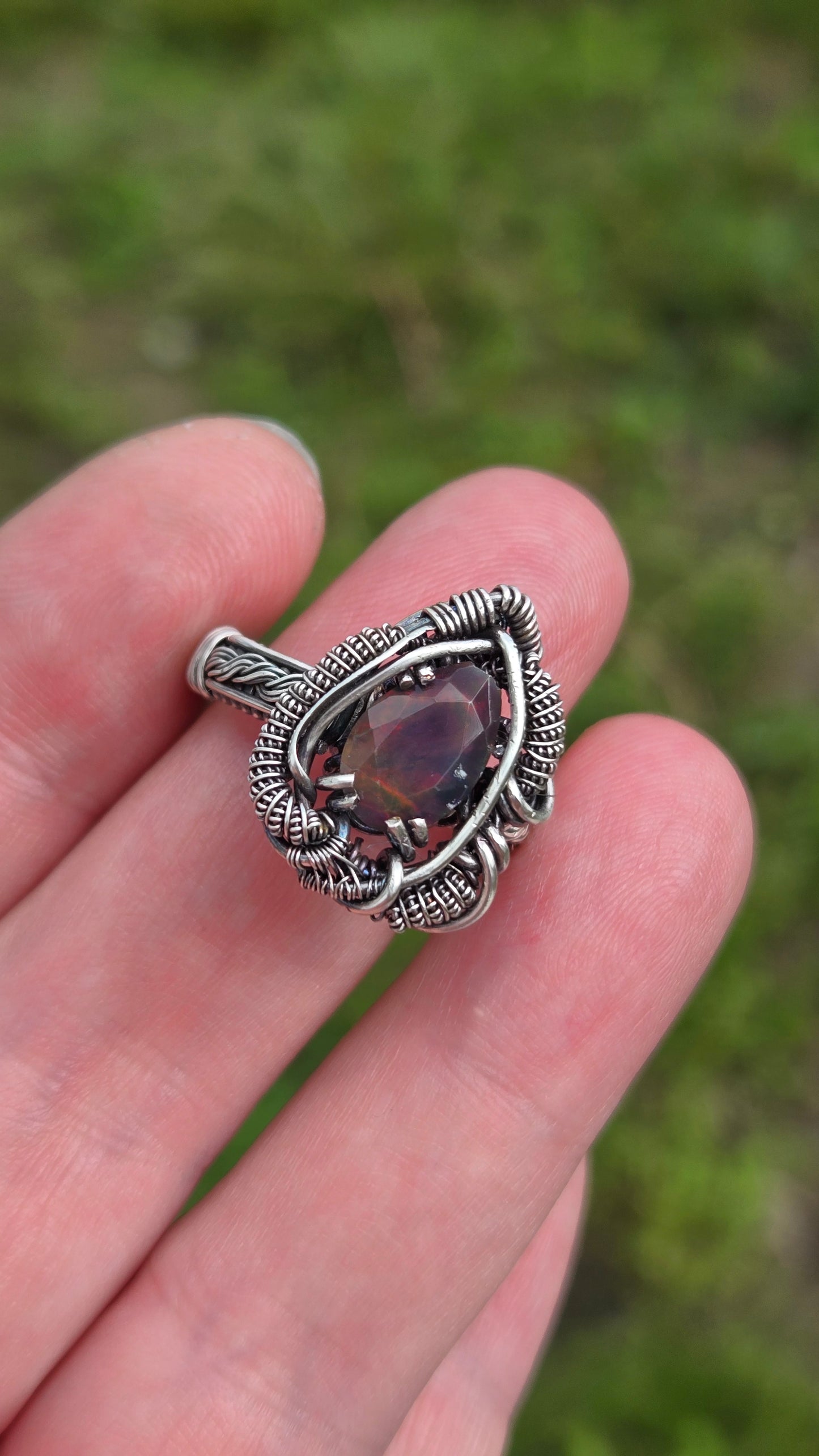 Smoked black opal ring