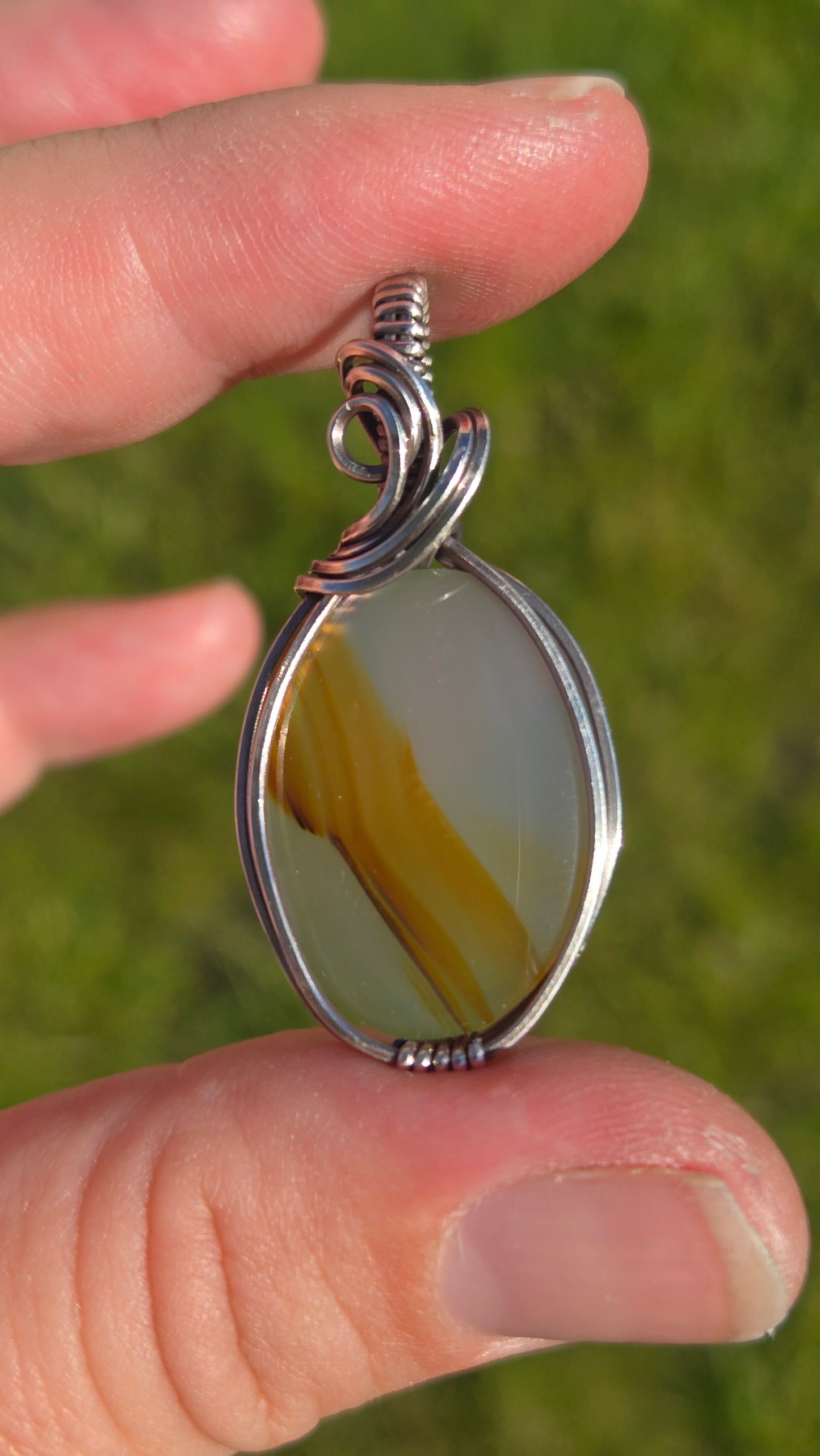 Iris Agate Wire Wrapped Pendant