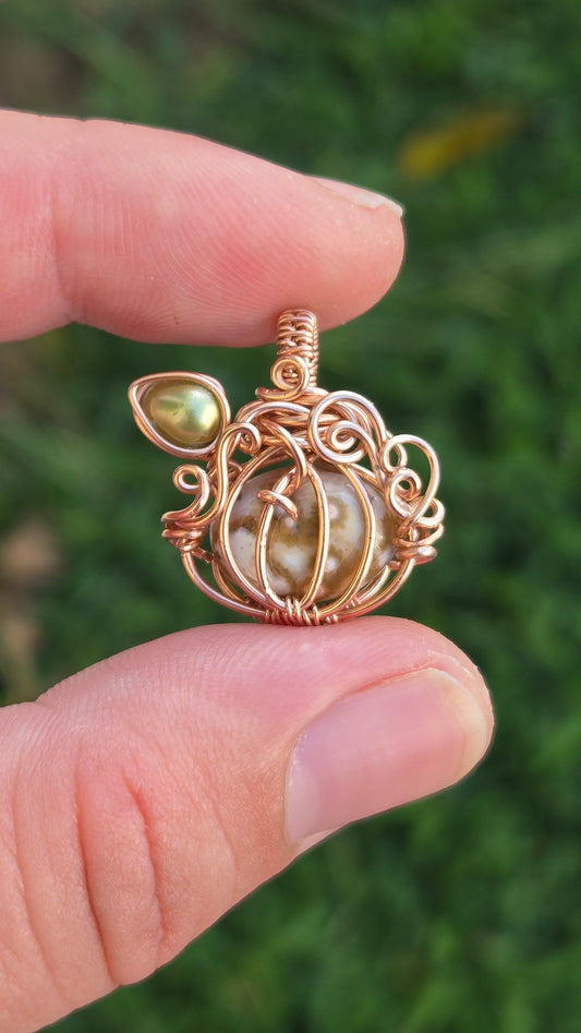Rose Gold Pumpkin Wire Wrapped Pendant