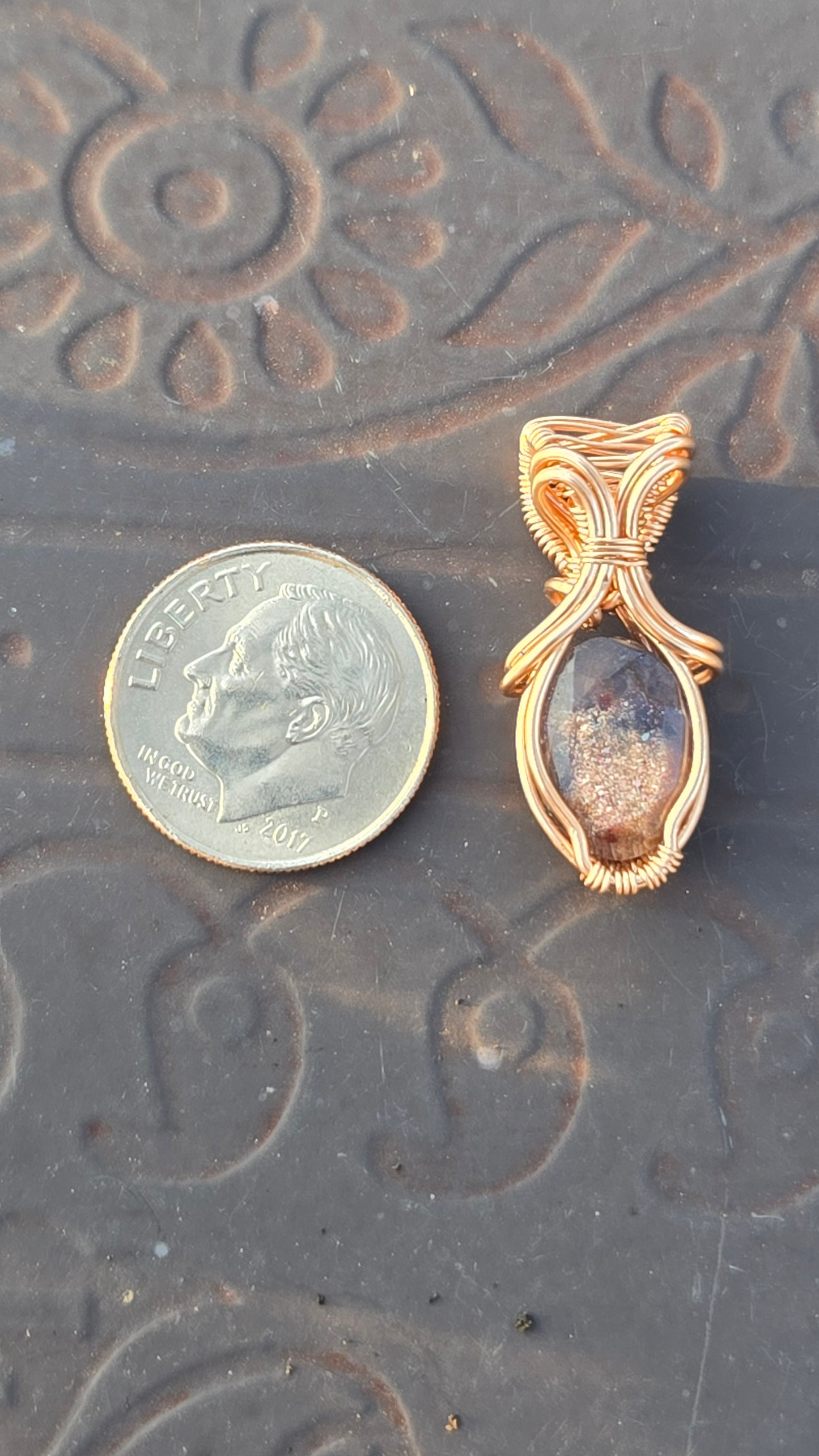 Iolite Sunstone Wire Wrapped Pendant